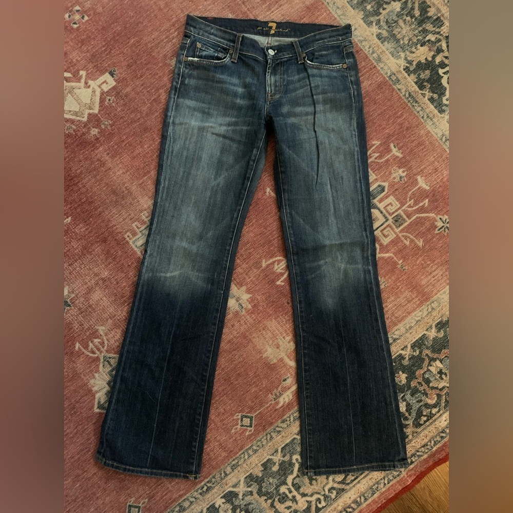 7 For All Mankind Distressed Dark Denim Jeans